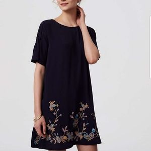 LOFT Bird Embroidered Swing Dress